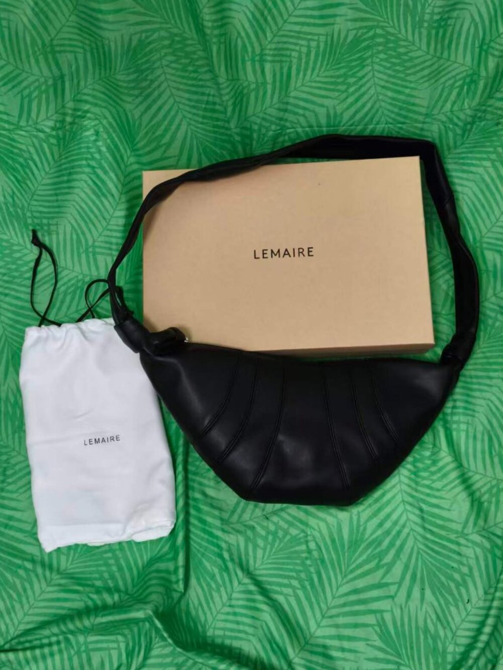 Lemaire Black Croissant Large Leather Crossbody Bag, Full Set Box & Dust Bag